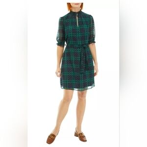 Tommy Hilfiger Shift Style Dress w Chiffon Overlay In Green/Blue Plaid - Size 6